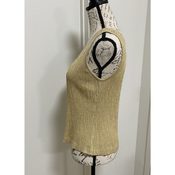 St John Top Small Gold Metallic Knit Ribbed Career Wedding Holiday USA - Picture 2 of 9